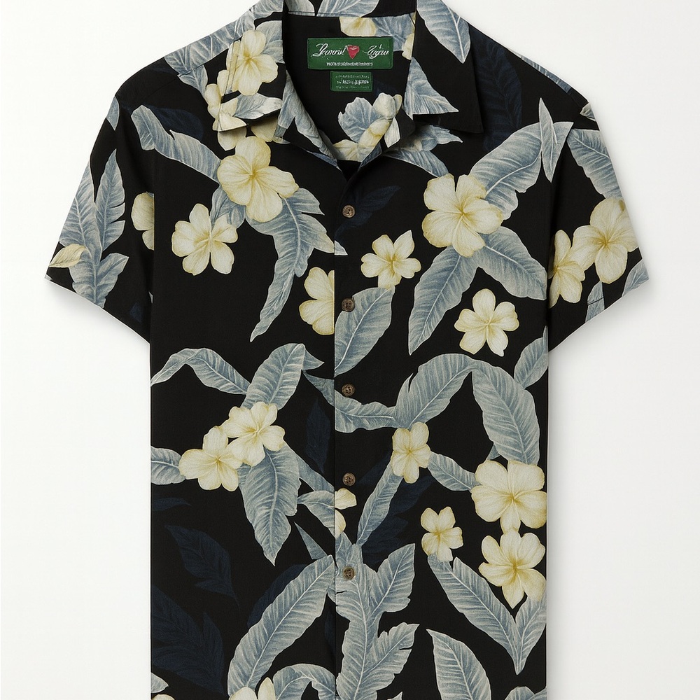 David Taylor Black Hawaiian Shirt Tropical Floral Print Short Sleeve Small